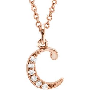 14K Rose Gold .03 CTW Natural Diamond Lowercase Initial C 16" Necklace