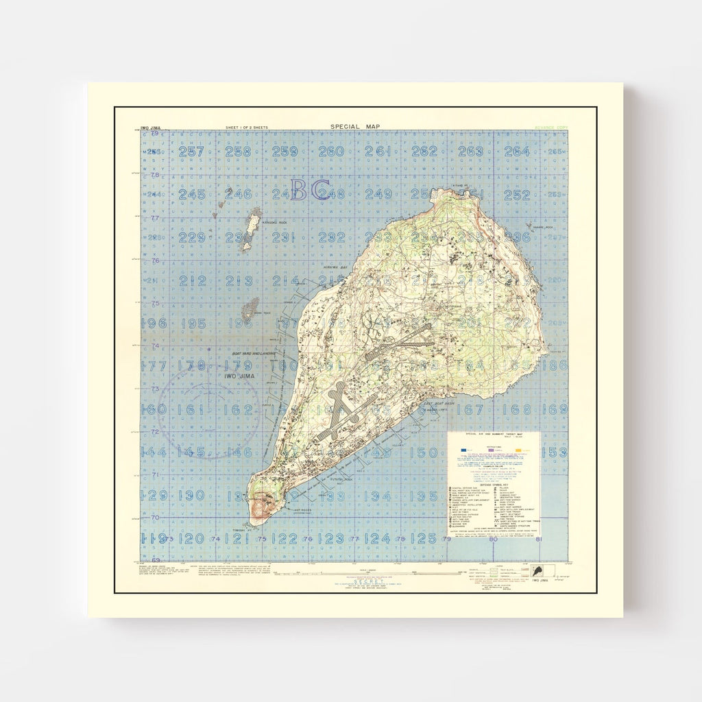 Vintage Iwo Jima World War II Map 1944
