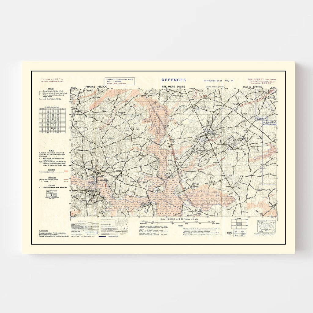 Vintage D-Day World War II Map 1944