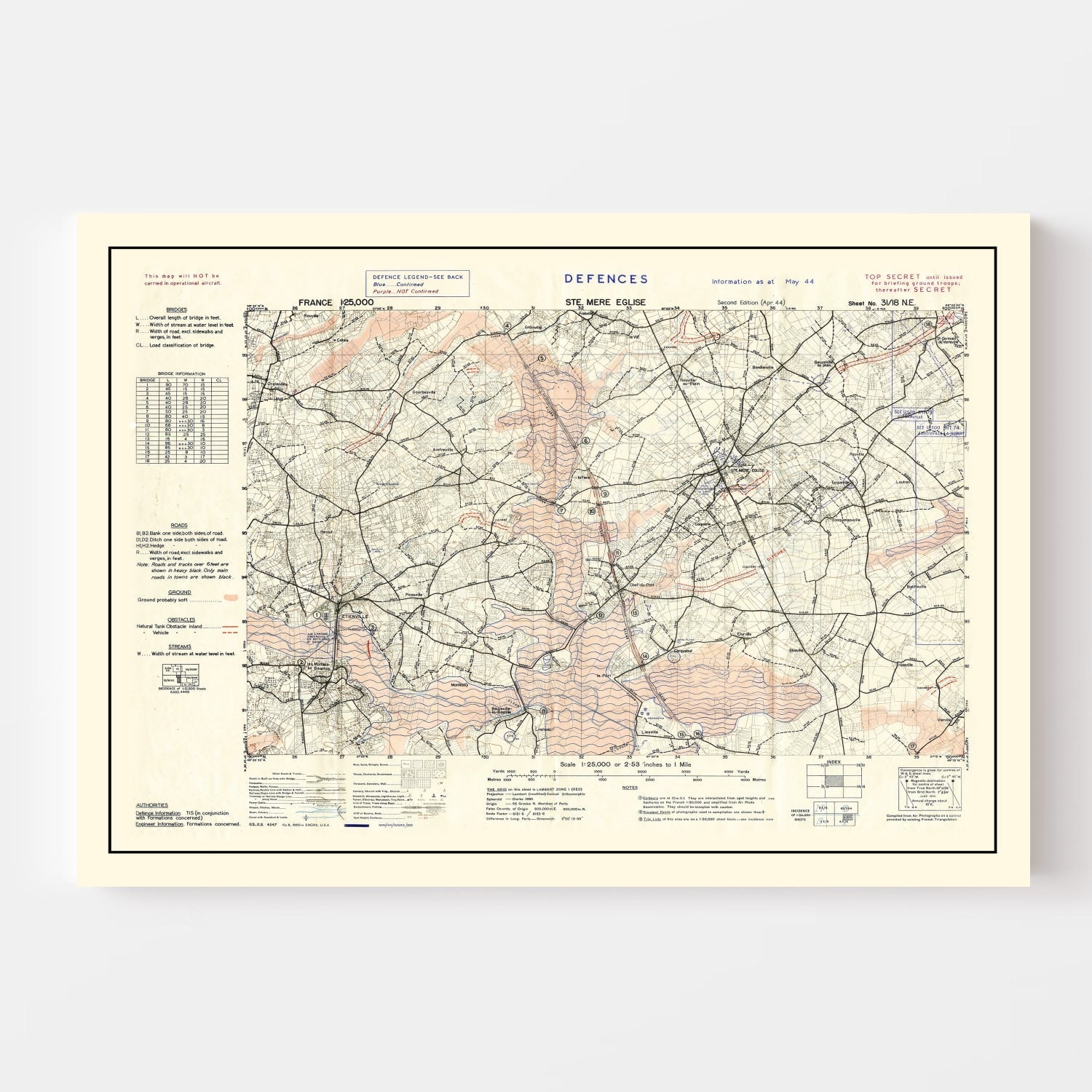Vintage D-Day World War II Map 1944