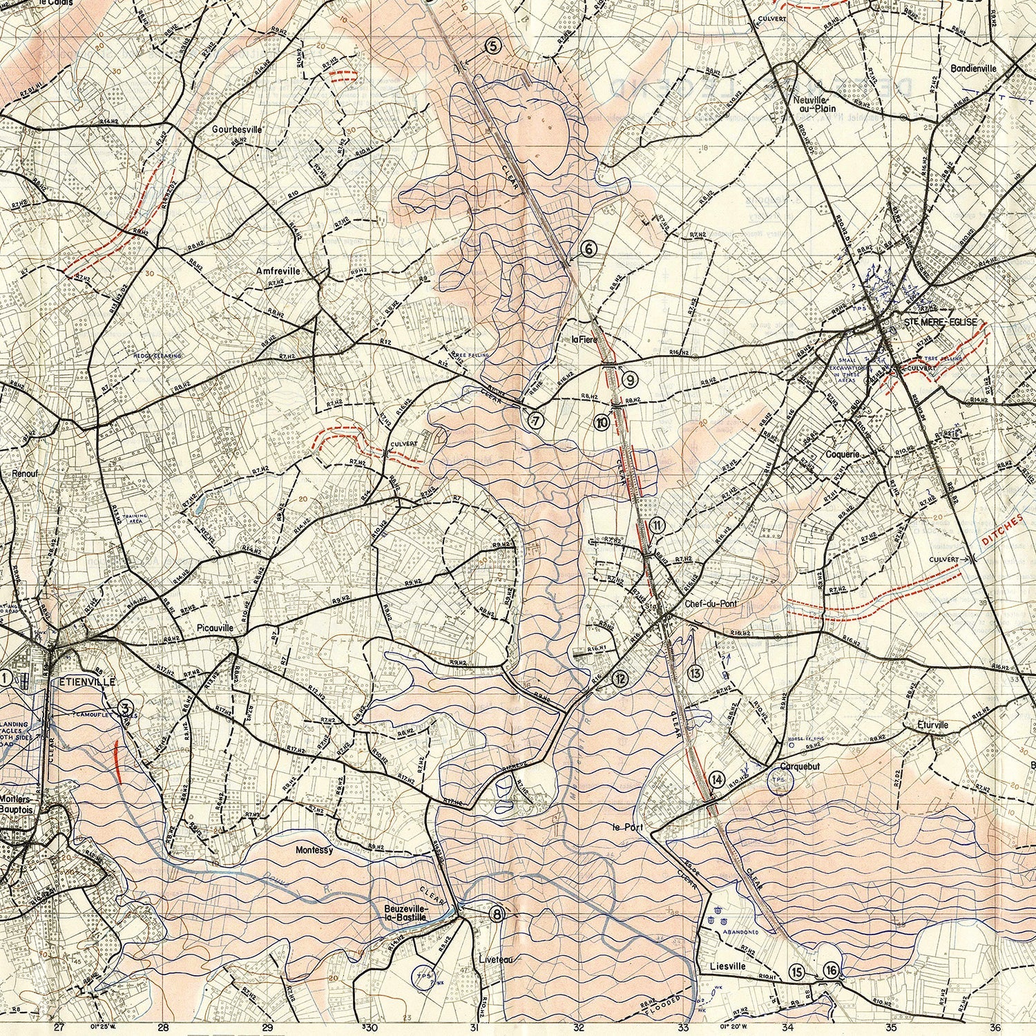Vintage D-Day World War II Map 1944