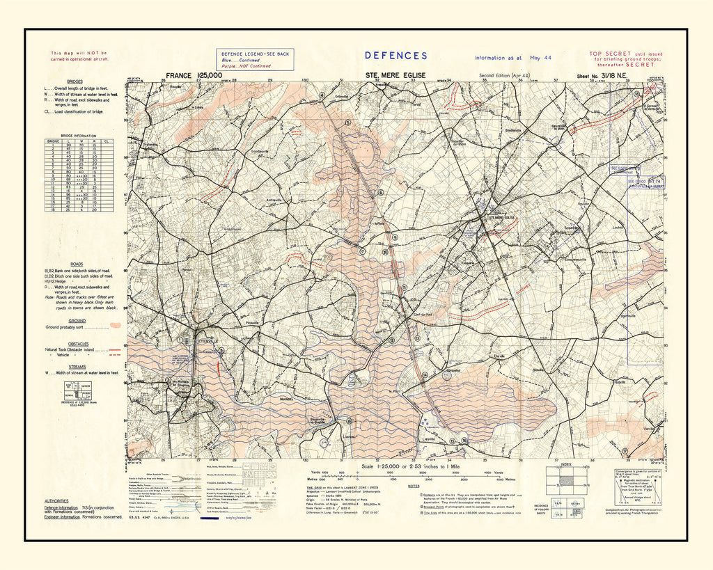 Vintage D-Day World War II Map 1944