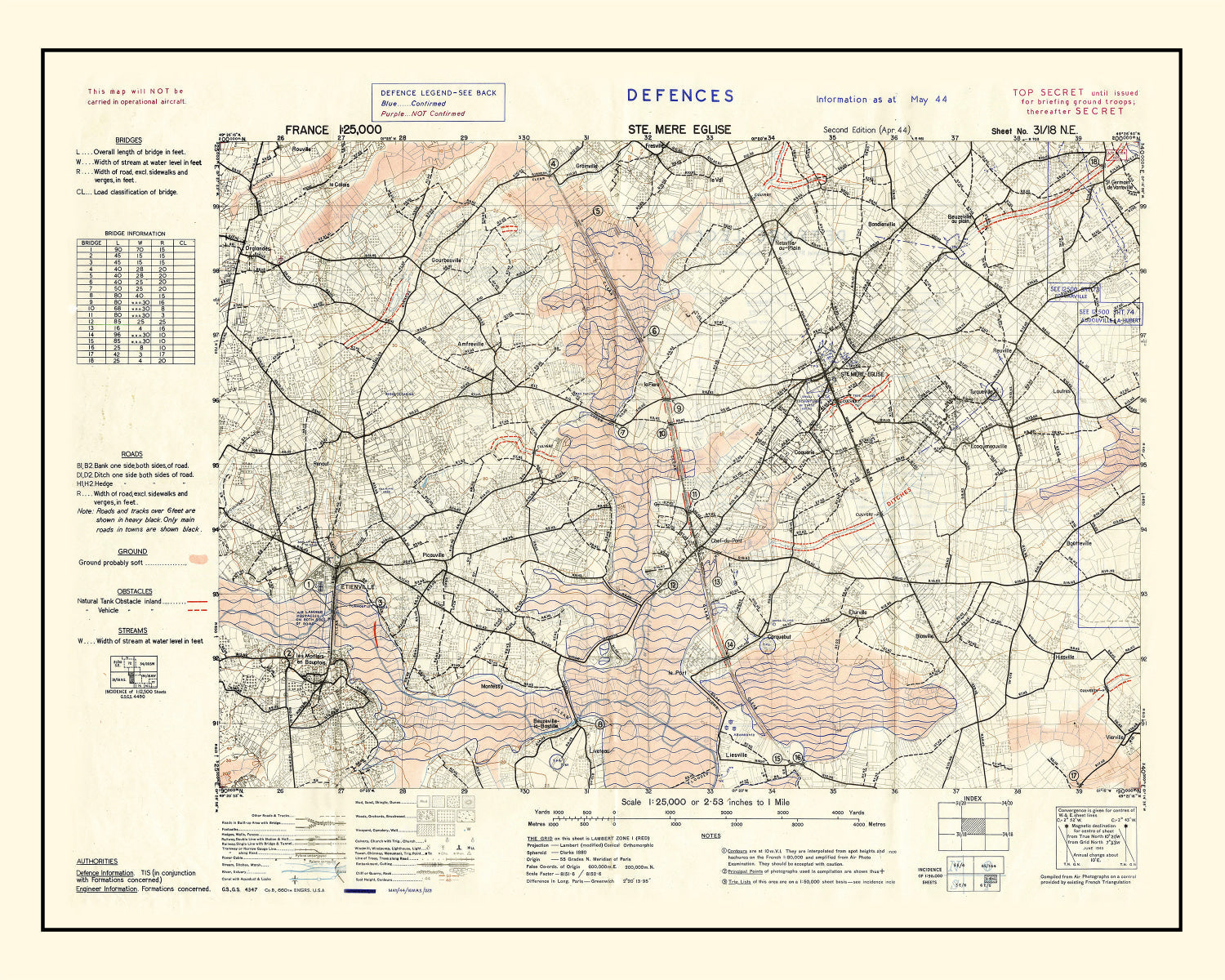 Vintage D-Day World War II Map 1944