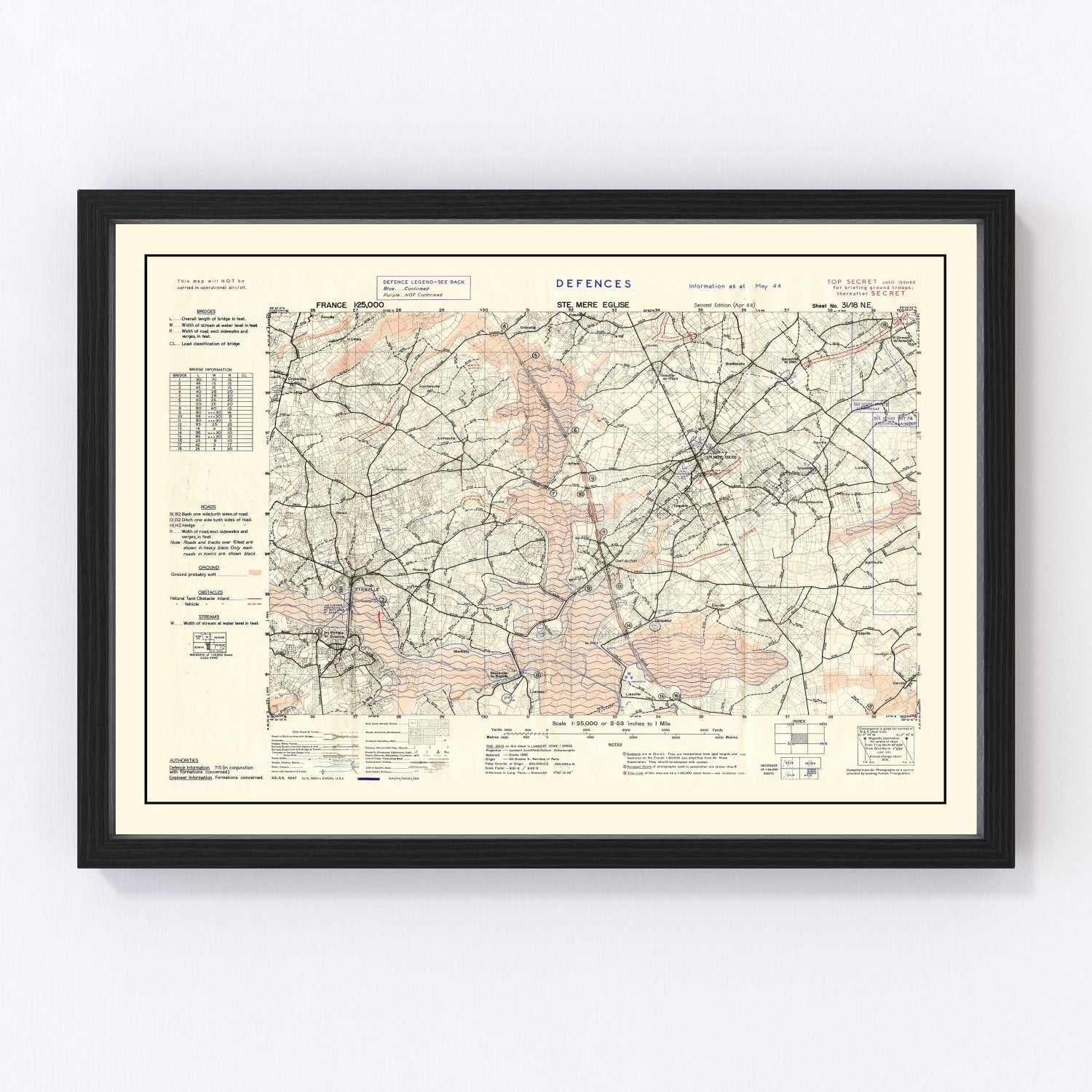 Vintage D-Day World War II Map 1944