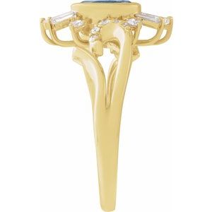 14K Yellow Gold Natural London Blue Topaz & 1/2 CTW Natural Diamond Halo-Style Ring