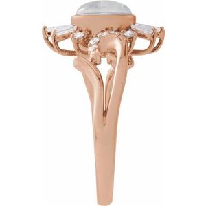 14K Rose Gold Natural Rainbow Moonstone & 1/2 CTW Natural Diamond Halo-Style Ring