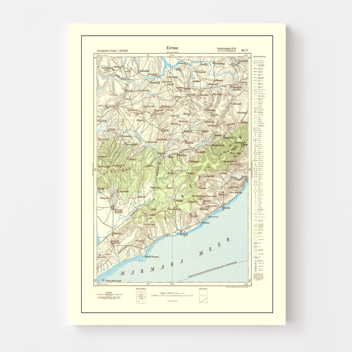 Vintage Turkey World War II Map  1944