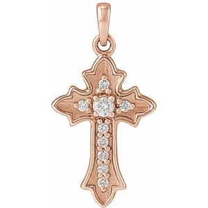 14K Rose Gold .08 CTW Natural Diamond Vintage-Inspired Cross Pendent