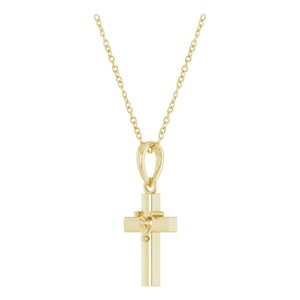 14K Yellow Gold 3x3 mm Heart Cross 16-18" Necklace