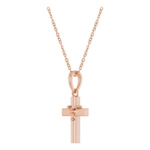 14K Rose Gold 3x3 mm Heart Cross 16-18" Necklace