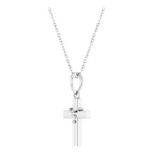 Platinum 3x3 mm Heart Cross 16-18" Necklace