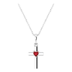 14K White Gold Natural Mozambique Garnet Heart Cross 16-18" Necklace