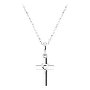 Sterling Silver 3x3 mm Heart Cross 16-18" Necklace