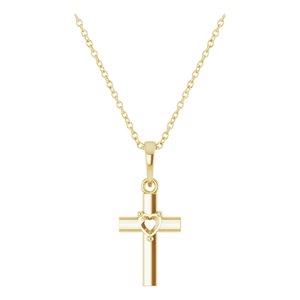 14K Yellow Gold 3x3 mm Heart Cross 16-18" Necklace