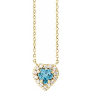 14K Yellow Natural London Blue Topaz & 1/8 CTW Natural Diamond French-Set Halo-Style 18" Necklace