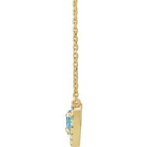 14K Yellow Gold Natural London Blue Topaz & 1/8 CTW Natural Diamond French-Set Halo-Style 18" Necklace
