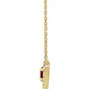 14K Yellow Gold Natural Mozambique Garnet & 1/8 CTW Natural Diamond French-Set Halo-Style 18" Necklace