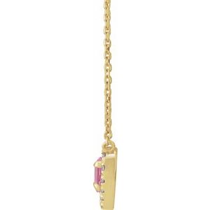 14K Yellow Gold Natural Pink Tourmaline & 1/8 CTW Natural Diamond French-Set Halo-Style 16" Necklace