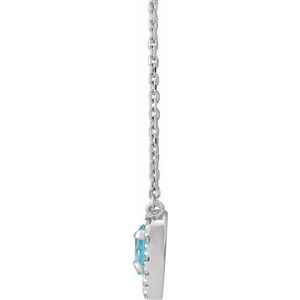 14K White Natural London Blue Topaz & 1/8 CTW Natural Diamond French-Set Halo-Style 18" Necklace
