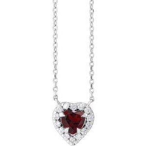 Platinum Natural Mozambique Garnet & 1/8 CTW Natural Diamond French-Set Halo-Style 18" Necklace