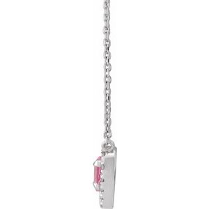 Platinum Natural Pink Tourmaline & 1/8 CTW Natural Diamond French-Set Halo-Style 18" Necklace