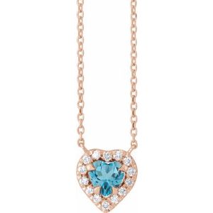 14K Rose Gold Natural London Blue Topaz & 1/8 CTW Natural Diamond French-Set Halo-Style 18" Necklace