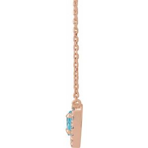 14K Rose Natural London Blue Topaz & 1/8 CTW Natural Diamond French-Set Halo-Style 18" Necklace
