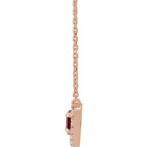 14K Rose Gold Natural Mozambique Garnet & 1/8 CTW Natural Diamond French-Set Halo-Style 18" Necklace