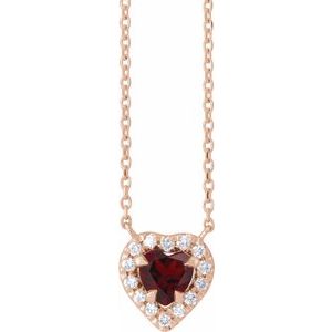 14K Rose Natural Mozambique Garnet & 1/8 CTW Natural Diamond French-Set Halo-Style 18" Necklace
