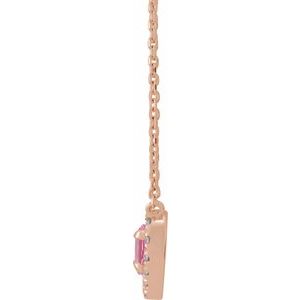 14K Rose Gold Natural Pink Tourmaline & 1/8 CTW Natural Diamond French-Set Halo-Style 18" Necklace