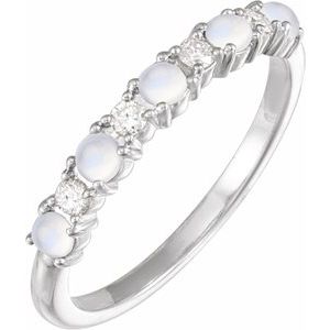 14K White Gold Natural Rainbow Moonstone & 1/8 CTW Natural Diamond Ring