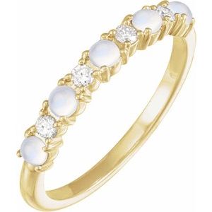 14K Yellow Gold Natural Rainbow Moonstone & 1/8 CTW Natural Diamond Ring