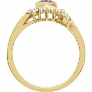 14K Yellow Gold Natural Amethyst & 1/2 CTW Natural Diamond Halo-Style Ring