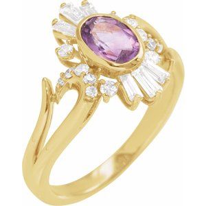 14K Yellow Gold Natural Amethyst & 1/2 CTW Natural Diamond Halo-Style Ring