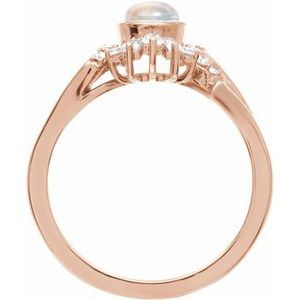 14K Rose Gold Natural Rainbow Moonstone & 1/2 CTW Natural Diamond Halo-Style Ring