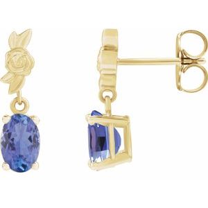 14K Yellow Gold 8x6 mm Natural Tanzanite Floral Earrings