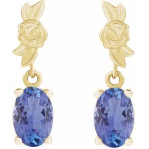 14K Yellow Gold 8x6 mm Natural Tanzanite Floral Earrings – image 2