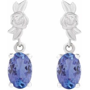Sterling Silver 7x5 mm Natural Tanzanite Floral Earrings – image 2