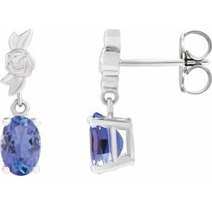 Sterling Silver 8x6 mm Natural Tanzanite Floral Earrings