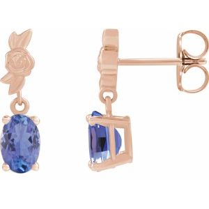 14K Rose Gold 8x6 mm Natural Tanzanite Floral Earrings