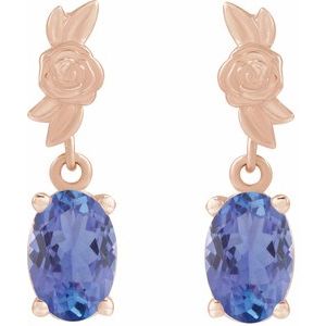 14K Rose Gold 8x6 mm Natural Tanzanite Floral Earrings – image 2