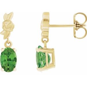 14K Yellow Gold 7x5 mm Natural Green Tourmaline Floral Earrings