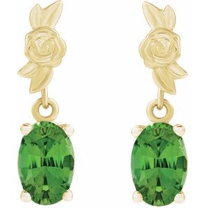 14K Yellow Gold 6x4 mm Natural Green Tourmaline Floral Earrings – image 2