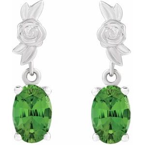 14K White Gold 7x5 mm Natural Green Tourmaline Floral Earrings – image 2