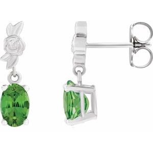 Sterling Silver 7x5 mm Natural Green Tourmaline Floral Earrings