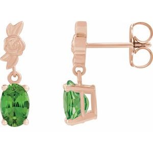 14K Rose Gold 6x4 mm Natural Green Tourmaline Floral Earrings