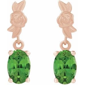 14K Rose Gold 7x5 mm Natural Green Tourmaline Floral Earrings – image 2