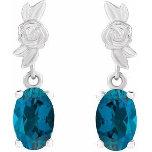 Sterling Silver 7x5 mm Natural London Blue Topaz Floral Earrings – image 2