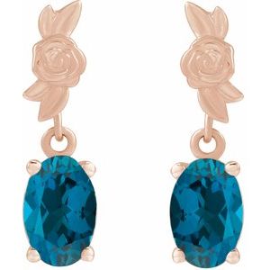 14K Rose Gold 8x6 mm Natural London Blue Topaz Floral Earrings – image 2