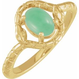 14K Yellow Gold Natural Green Chrysoprase Snake Ring